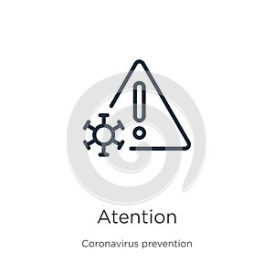 Atention icon. Thin linear atention outline icon isolated on white background from Coronavirus Prevention collection. Modern line