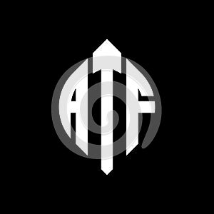 ATF circle letter logo design with circle and ellipse shape. ATF ellipse letters with typographic style. The three initials form a