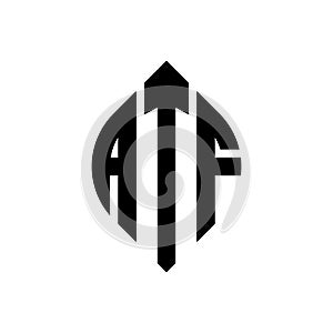 ATF circle letter logo design with circle and ellipse shape. ATF ellipse letters with typographic style. The three initials form a