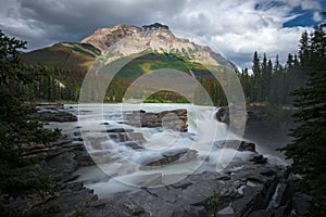 Athabasca fall with cloudy day in Spring, Alberta, Canada