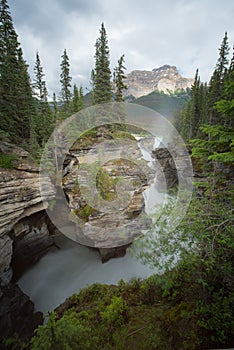 Athabasca fall with cloudy day in Spring, Alberta, Canada