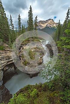 Athabasca fall with cloudy day in Spring, Alberta, Canada