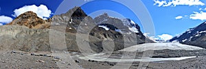 Athabasca Glacier and Canadian Rocky Mountains Landscape Panorama in Jasper National Park, Alberta
