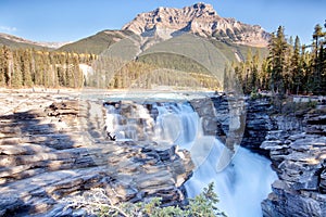 Athabasca River, background is mountain