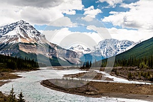 Athabasca River close view with Columbia Icefield photo