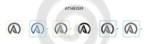 Atheism vector icon in 6 different modern styles. Black, two colored atheism icons designed in filled, outline, line and stroke