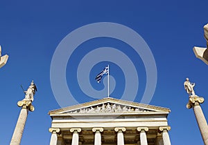 Athena and Apollo statue at Academy of Athens,Greece.