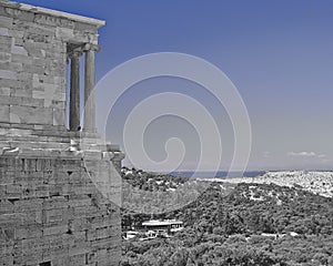 Athena Nike ancient temple over Athens cityscape, Greece