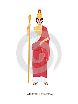 Athene or Minerva - ancient Greek or Roman goddess associated with wisdom, handicraft and warfare. Young mythical female photo