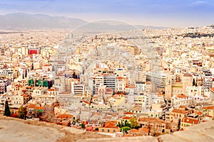 Athenes panorama, view from the acropolis, tourist place. Greece. Europe