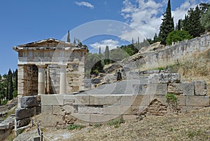 Athenian Treasury; the Stoa of the Athenians in Delphi, Greece 2