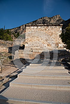 Athenian Treasury at Temple of Apollo, Delphi site. Greece