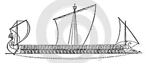 An Athenian Trireme, vintage illustration