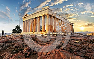 Athens - Acropolis with parthenon at sunset, Greece