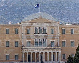 Athens, central part of the Greek parliament building main facade