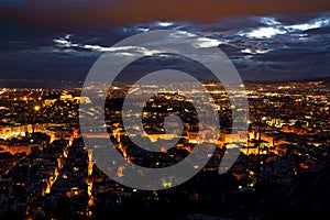 Athens city from Lycabettus Hill at night