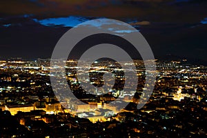 Athens city from Lycabettus Hill at night