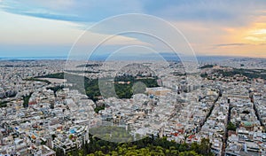 Athens cityscape at sunset.