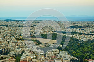 Athens cityscape at sunset.