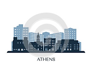 Athens, Georgia skyline, monochrome silhouette.