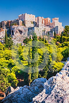 Athens, Greece. Acropolis, ancient ruins of Greek republic