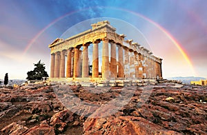 Athens, Greece - Acropolis with rainbow photo
