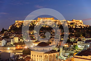 Athens, Greece. Acropolis rock and Monastiraki square