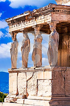 Athens, Greece: Ancient Erechtheion with Caryatid Porch on the Acropolis. Erechtheum temple, Acropolis Hill, Europe photo