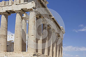 Architectural detail of the Parthenon and the skyin Athens Acropolis