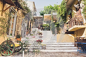 Athens, Greece, beautiful street in the old district of Plaka