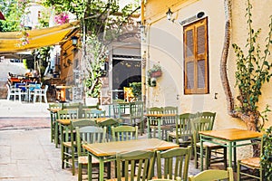 Athens, Greece, beautiful street in the old district of Plaka
