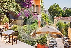 Athens, Greece, beautiful street in the old district of Plaka