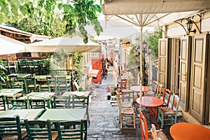 Athens, Greece, beautiful street in the old district of Plaka.
