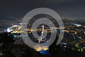 Athens Greece city lights. Crossroads night view.