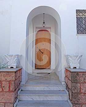 Athens Greece, elegant house main entrance wooden door