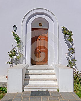 Athens Greece, elegant house main entrance wooden door