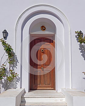 Athens Greece, elegant house main entrance wooden door