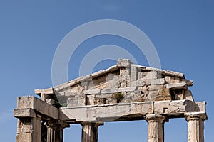 Athens Greece. Gate of Athena Archegetis at Roman Agora background