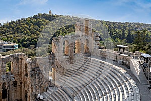 Athens, Greece. interior view to the Odeon of Herodes Atticus Herodion greek ancient theater as seen from the Acropolis