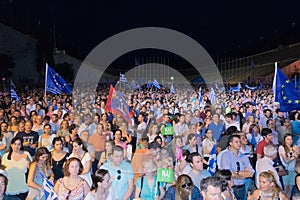 Athens, Greece, 3 July 2015. The mayor of Athens, Greek celebrities and local people demonstrarte about the upcoming referendum.