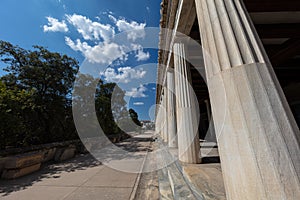 Athens, Greece - July 26, 2021: Panathenaic Stadium  or Kallimarmaro it is the only stadium in the world built entirely of marble