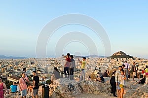 Tourists on the Areopagus Hill.