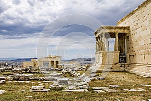 Erechteion temple on the Acropolis hill in Athens in Greece