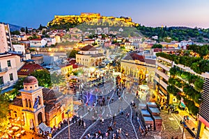 Athens, Greece - Monastiraki Square and Acropolis