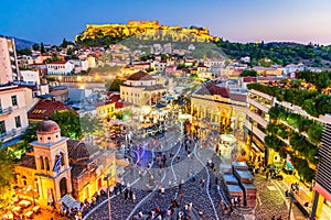 Athens, Greece - Monastiraki Square and Acropolis photo