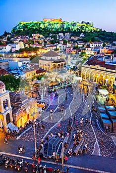 Athens, Greece -  Monastiraki Square and Acropolis