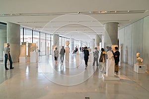 Athens, Greece - November 15, 2017: Interior View of the New Acropolis Museum in Athens. Designed by the Swiss-French