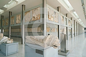 Athens, Greece - November 15, 2017: Interior View of the New Acropolis Museum in Athens. Designed by the Swiss-French