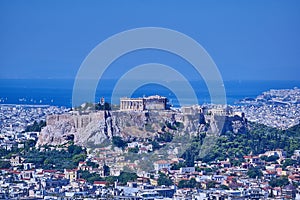 Athens Greece, Parthenon on acropolis hill over Plaka