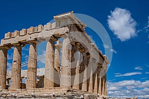 Athens, Greece. Parthenon temple on Acropolis hill, bright spring day